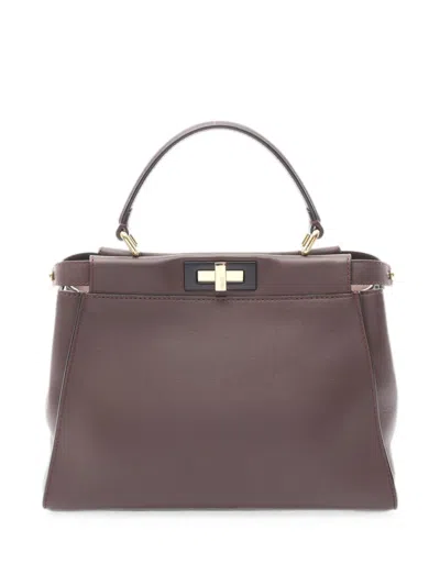 Pre-owned Fendi 2010s Peekaboo Leather Tote Bag In Brown