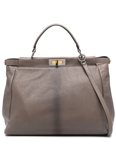 Pre-owned Fendi 2010s Peekaboo Leather Tote Bag In Brown