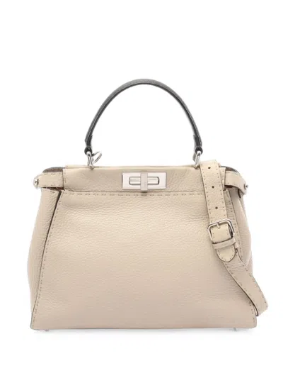 Pre-owned Fendi 2010s Peekaboo Leather Tote Bag In Neutrals