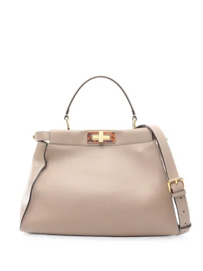 Pre-owned Fendi 2010s Peekaboo Leather Two-way Handbag In Neutral