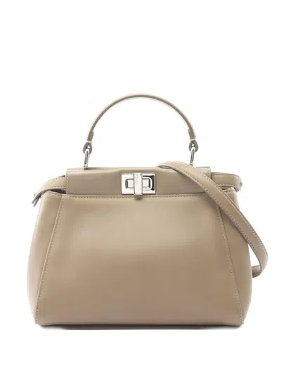 Pre-owned Fendi 2010s Peekaboo Mini Leather Tote Bag In Neutral