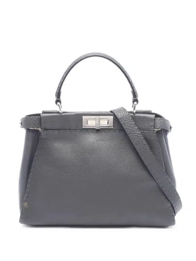 Pre-owned Fendi 2010s Peekaboo Selleria Handbag In Grey