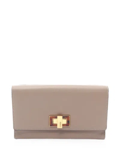 Pre-owned Fendi 2010s Peekaboo Selleria Wallet In Gray