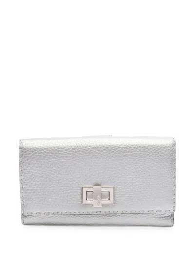 Pre-owned Fendi 2010s Peekaboo Selleria Wallet In Silver
