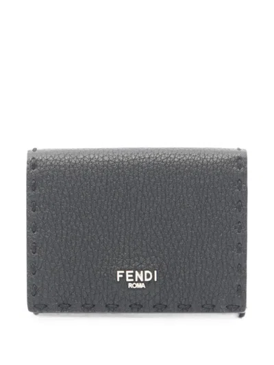 Pre-owned Fendi 2010s Selleria Trifold Wallet In Black