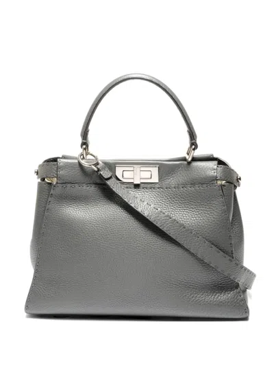 Pre-owned Fendi 2010s Top Handle Leather Handbag In Gray