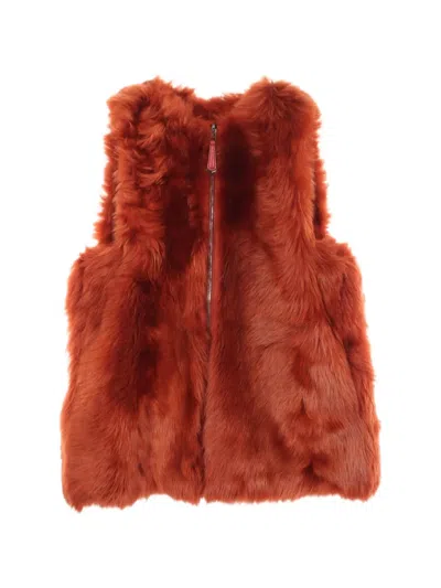 Pre-owned Fendi 2010s Zip-up Fur Gilet In Orange