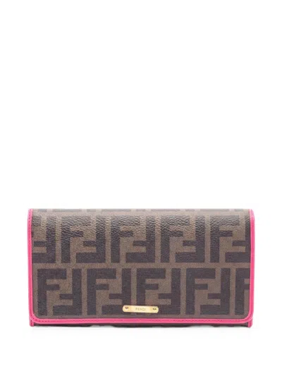 Pre-owned Fendi 2010s Zucca Bi-fold Long Wallet In Brown