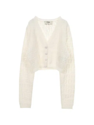Pre-owned Fendi 2010s Zucca Cardigan In White