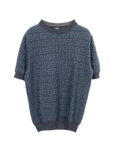 Pre-owned Fendi 2010s Zucca Knit T-shirt In Blue