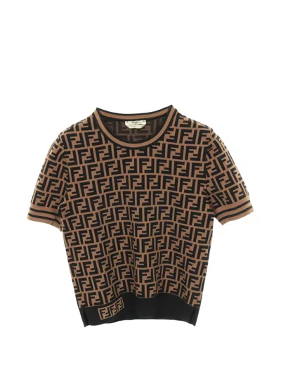 Pre-owned Fendi 2010s Zucca Pattern Knit Top In Brown