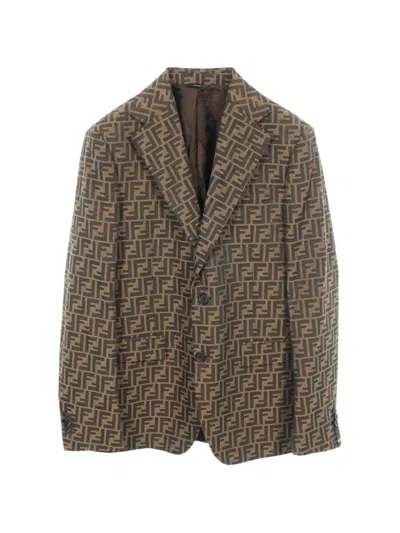 Pre-owned Fendi 2010s Zucca Tailored Jacket In Neutral