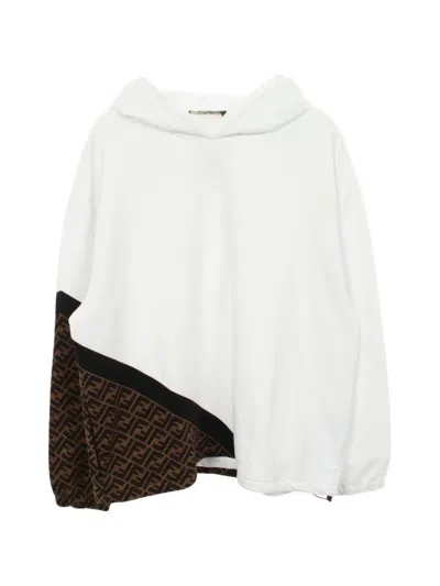 Pre-owned Fendi 2010s Zucca-print Cotton Hoodie In White