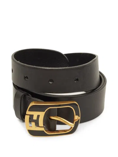 Pre-owned Fendi 2011 Ff Logo Buckle Belt In Black