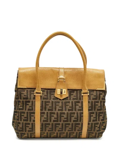 Pre-owned Fendi 2011 Linda Zucca Satchel Bag In Neutral