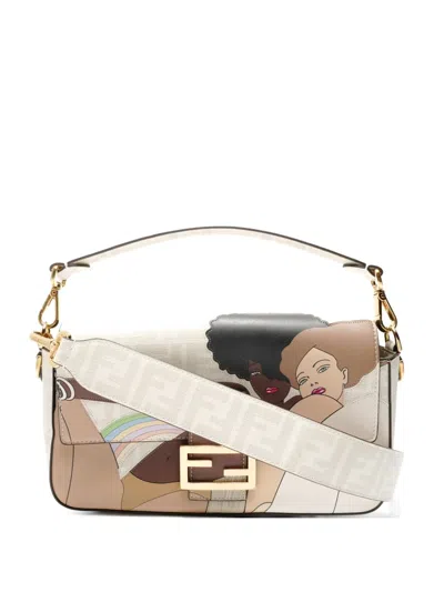 Pre-owned Fendi 2011-2013 Zucca Baguette Shoulder Bag In Neutral