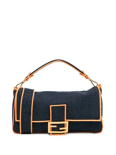 Pre-owned Fendi 2012-2023 Large Denim Baguette Satchel In Blue