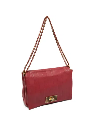 Pre-owned Fendi 2012 Claudia Embossed Leather Shoulder Bag In Red