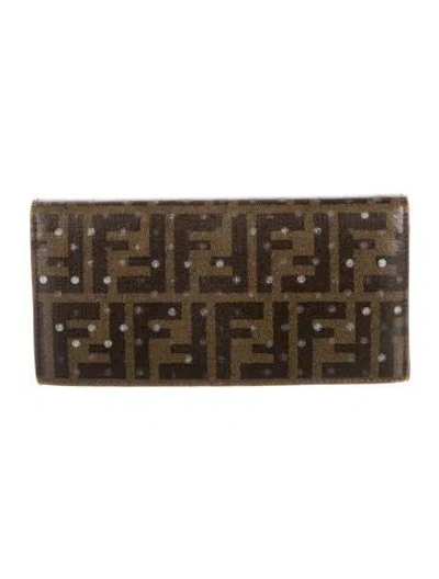 Pre-owned Fendi 2012 Zucca Ff Logo Continental Wallet In Brown