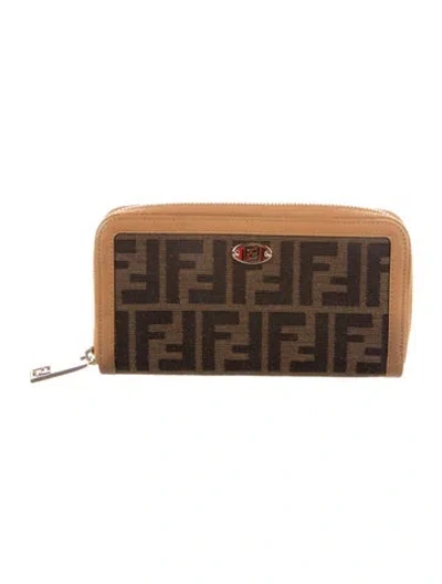 Pre-owned Fendi 2012 Zucca Ff Logo Wallet In Brown