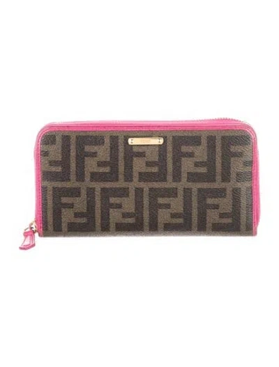 Pre-owned Fendi 2012 Zucca Zip Wallet Continental Wallet In Brown