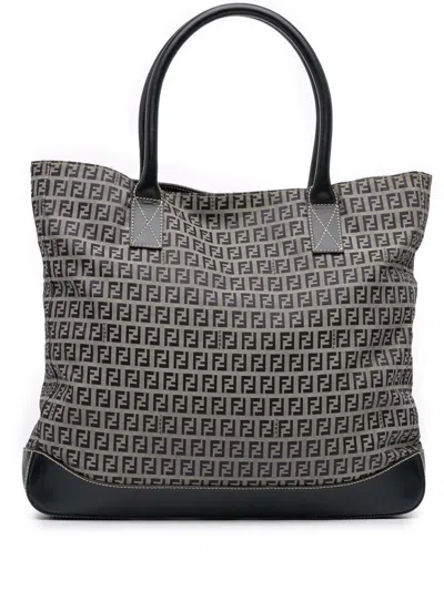 Pre-owned Fendi 2012 Zucchino Canvas Tote Bag In Gray