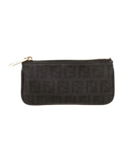 Pre-owned Fendi 2012 Zucchino Ff Logo Wallet In Black