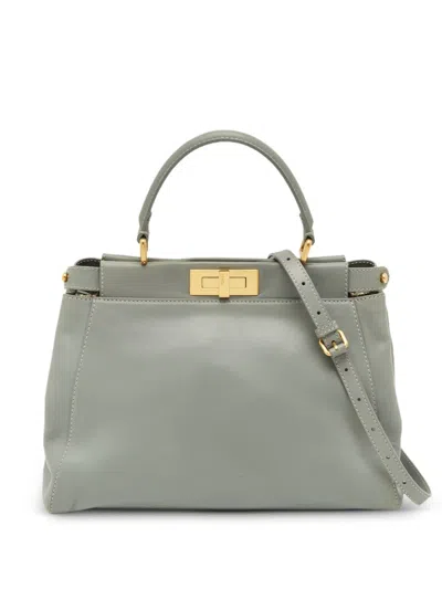 Pre-owned Fendi 2013 Medium Peekaboo Twist-lock Leather Tote Bag In Blue