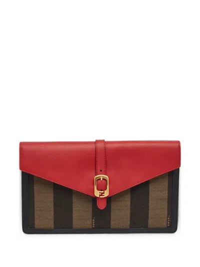 Pre-owned Fendi 2013 Pequin Buckle-fastening Clutch Bag In Red