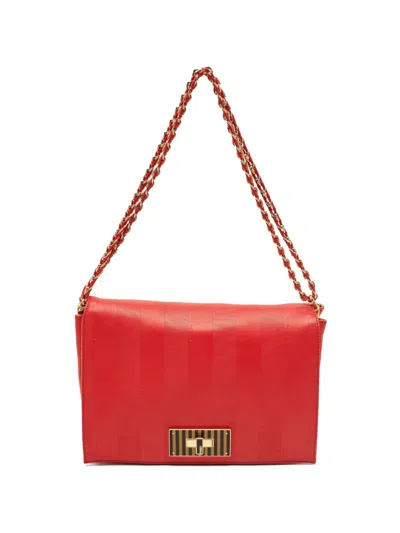 Pre-owned Fendi 2013 Pequin Embossed Leather Shoulder Bag In Red