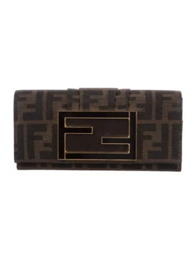 Pre-owned Fendi 2013 Zucca Ff Logo Continental Wallet In Brown