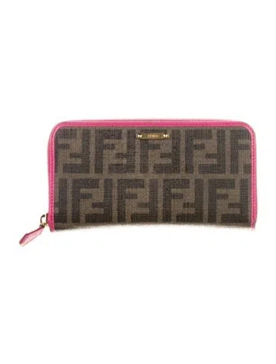 Pre-owned Fendi 2013 Zucca Ff Logo Continental Wallet In Brown