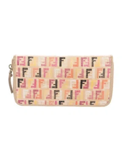Pre-owned Fendi 2013 Zucchino Spalmati Ff Multicolor Zip Around Continental Wallet In Neutrals