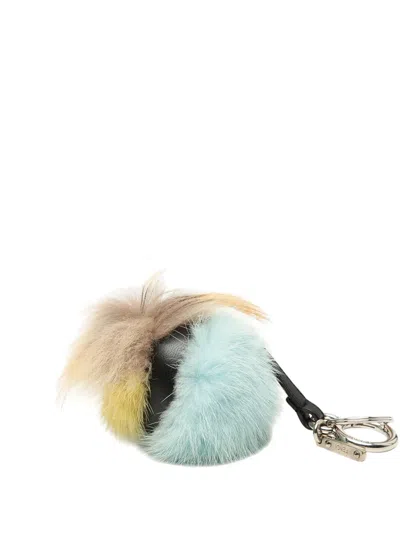Pre-owned Fendi 2013-2026 Tricolor Fur Monster Bug And Bag Charm Key Chain In Blue