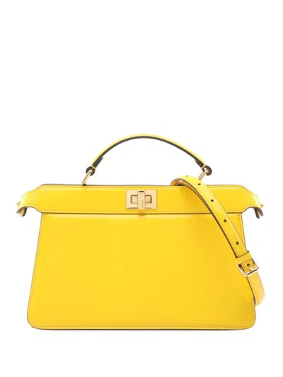 Pre-owned Fendi 2014-2015 Leather Peekaboo Iseeu East-west Satchel In Yellow