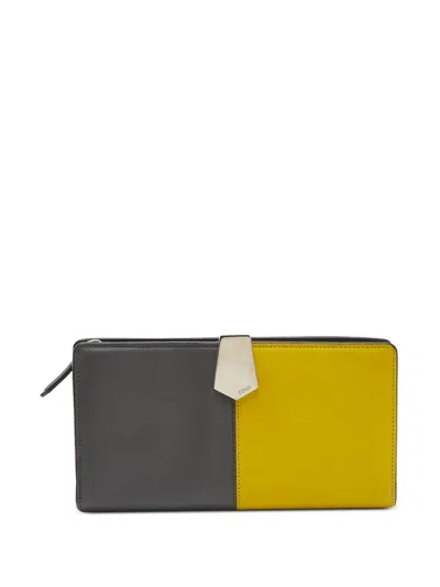 Pre-owned Fendi 2014 Coloblock Continental Wallet In Grey