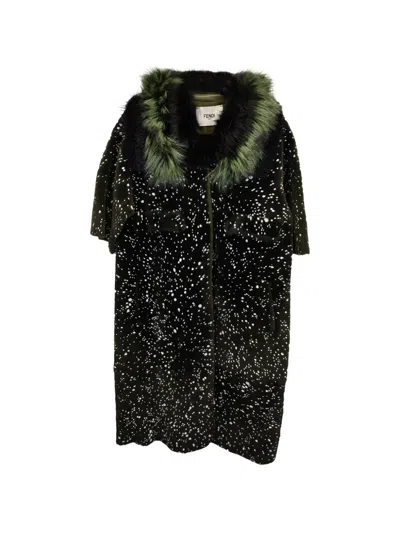 Pre-owned Fendi 2014 Fur-trimmed Textured Coat In Green