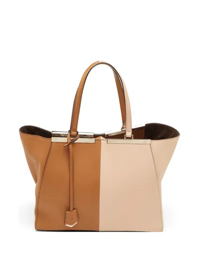 Pre-owned Fendi 2014 Large 3jours Leather Tote Bag In Brown