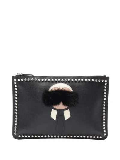 Pre-owned Fendi 2014-2016 Calfskin Karlito Clutch Bag In Black