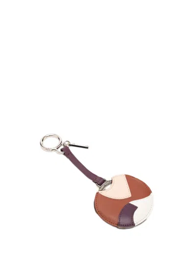 Pre-owned Fendi 2014-2017 Silver Plated And Calfskin Compact Mirror Bag Charm Key Chain