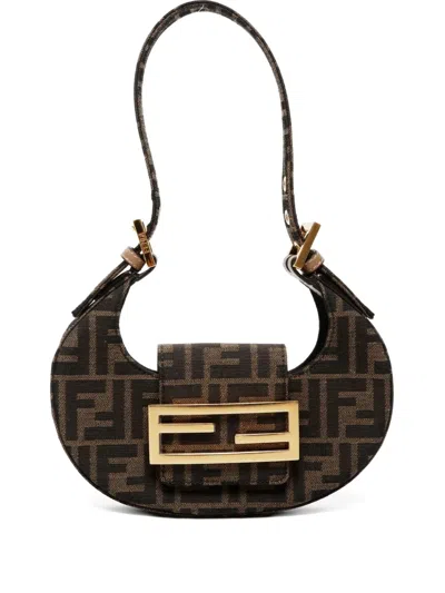 Pre-owned Fendi 2015-2024s Zucca Mini Cookie Crescent Mini Bag In Brown