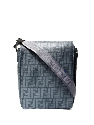 Pre-owned Fendi 2015-2025s Zucca Cross Body Bag In Gray