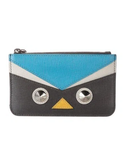 Pre-owned Fendi 2015 Graphic Print Card Holder In Blue