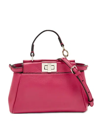 Pre-owned Fendi 2015 Micro Peekaboo Leather Tote Bag In Pink