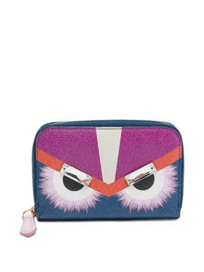 Pre-owned Fendi 2015 Monster Crystal-embellished Wallet In Blue