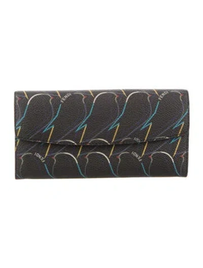Pre-owned Fendi 2015 Printed Wallet In Black