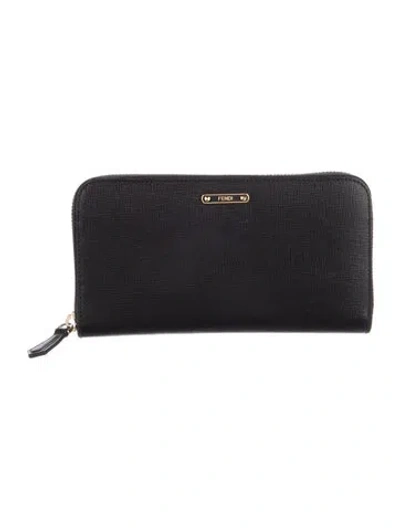 Pre-owned Fendi 2015 Zippy Continental Wallet In Black