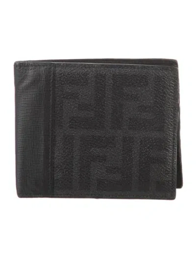 Pre-owned Fendi 2015 Zucca Ff Logo Bifold Wallet In Black