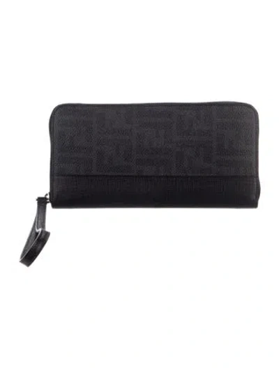 Pre-owned Fendi 2015 Zucca Ff Logo Wallet In Black