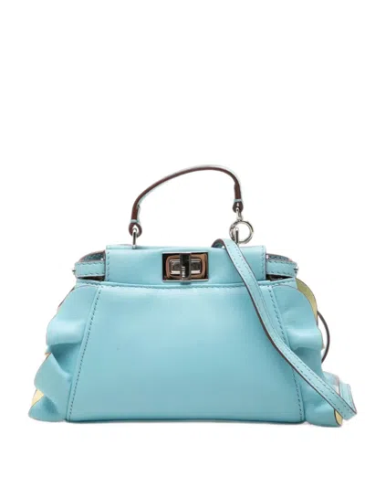 Pre-owned Fendi 2015-2019 Micro Bicolor Nappa Waves Peekaboo Iconic Satchel In Blue